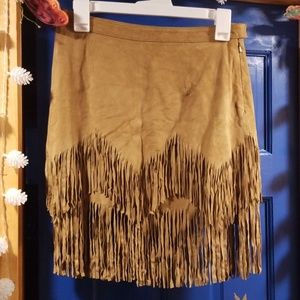 Free People Boho Faux Suede Fringe Miniskirt SZ 2